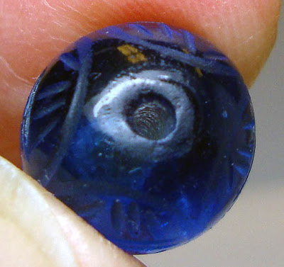 vintage blue glass bead, hole