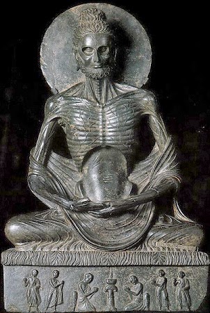 Buddha statue practicing asceticism, the 2nd- 3rd century, stone 　