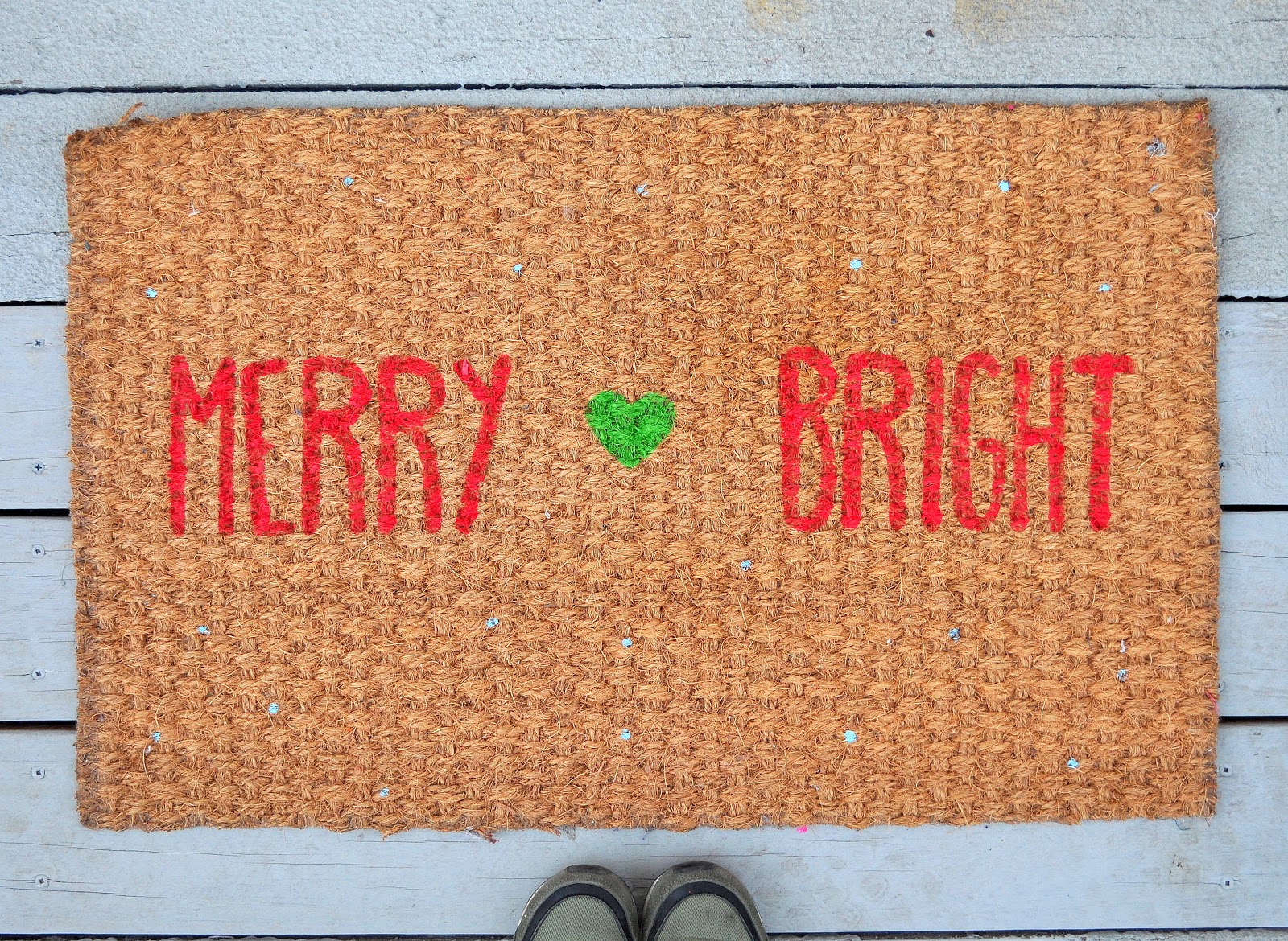 diy merry + bright christmas doormat