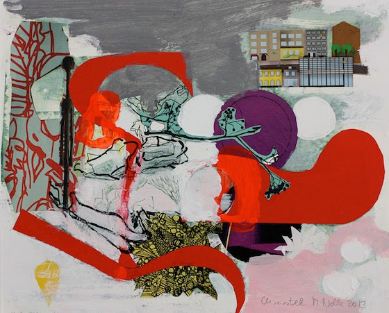 Christel Maria Nolle: House and park in wintertime. Mixed media, 2013