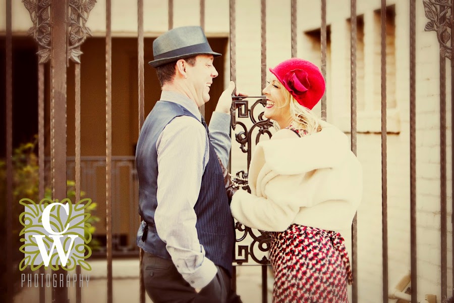 engagement portrait vintage downtown fullerton