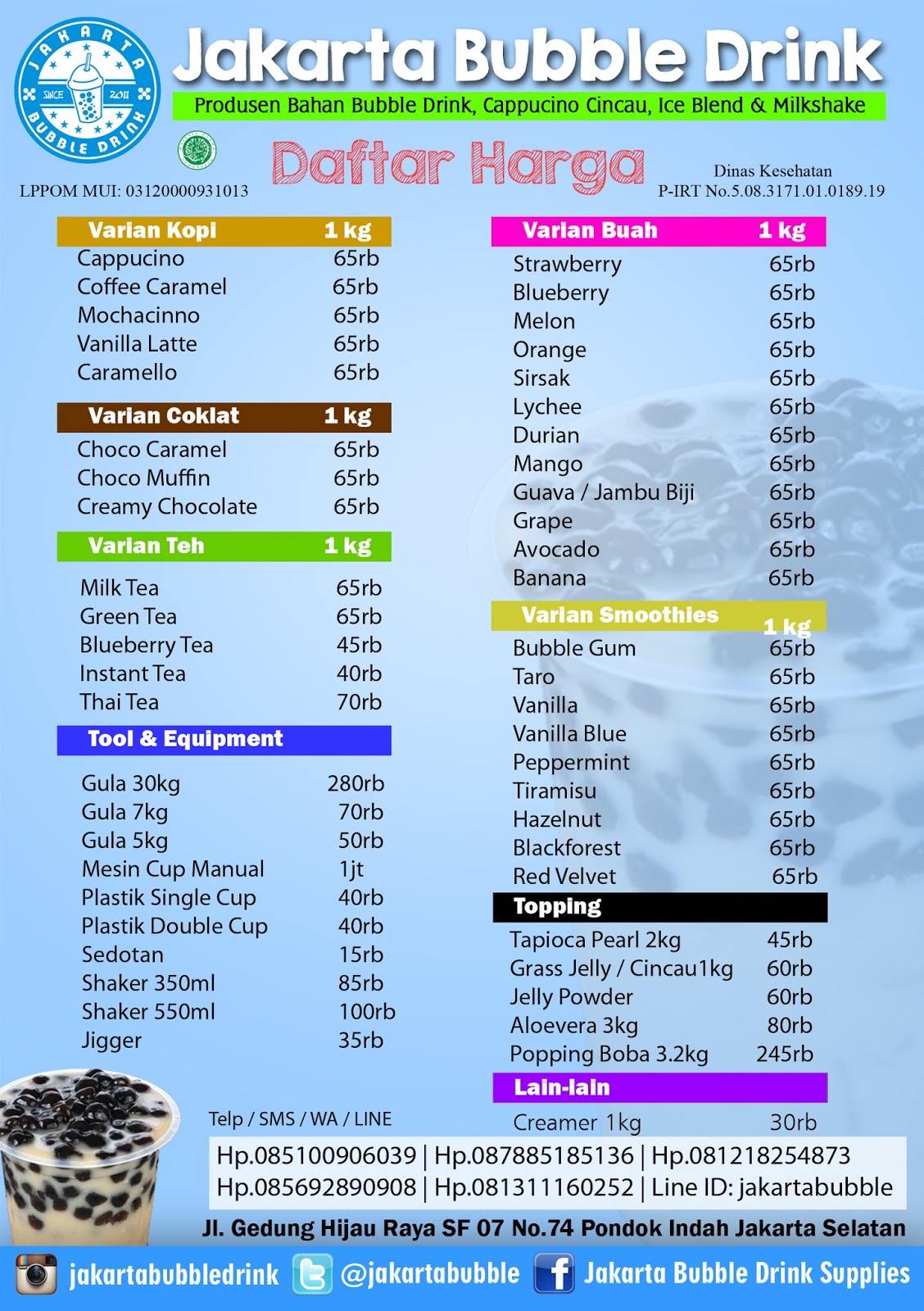 Jakarta Bubble Tea Supply Harga