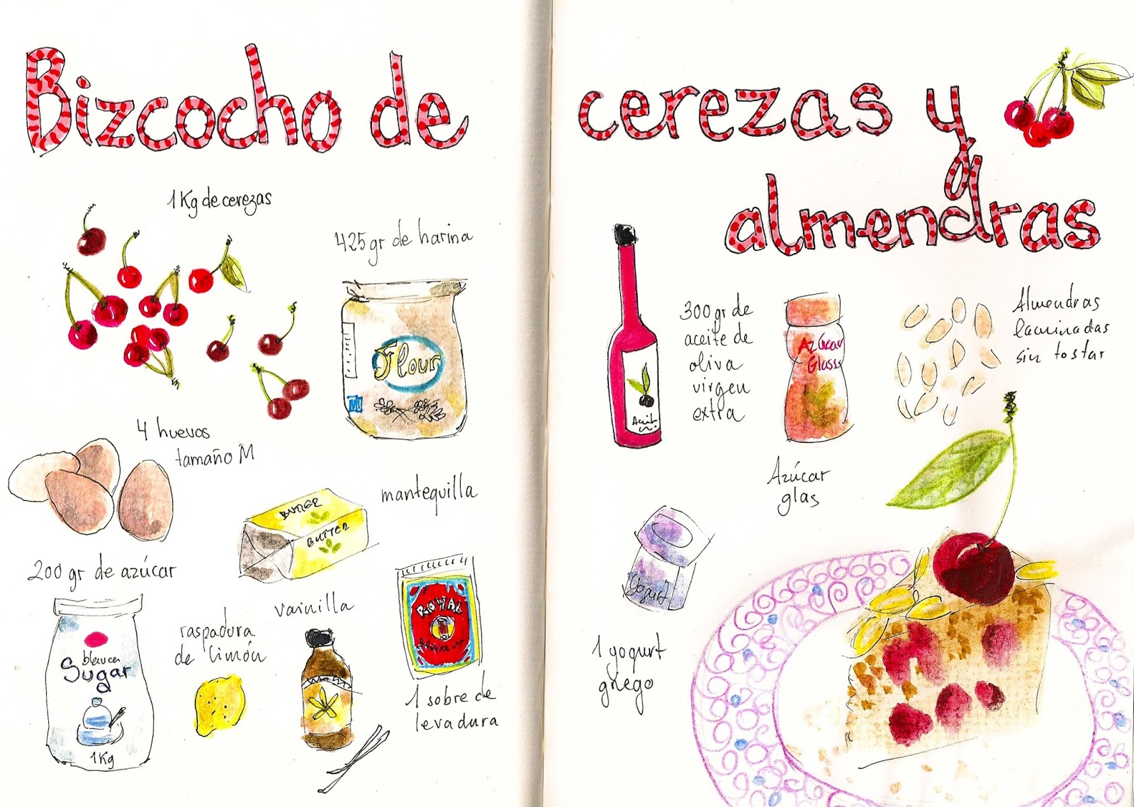 Bizcocho esponjoso de cerezas y almendras