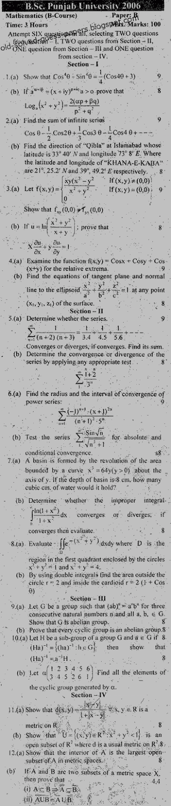 Pu B Sc Mathematics Course A B And General Paper A And B Old Solved And Guess Papers