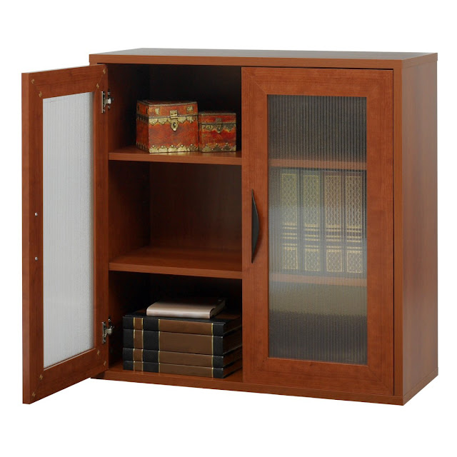 Glass Doors Bookcase Cherry Finish