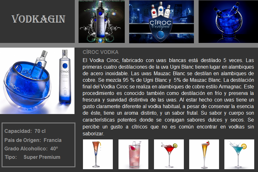 Vodkagin CÎROC EL PRIMER VODKA DESTILADO CON UVA