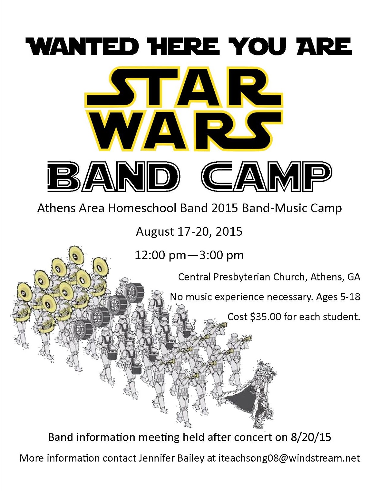 athens area homeschool band wanted here you are a star wars band camp band wanted flyer