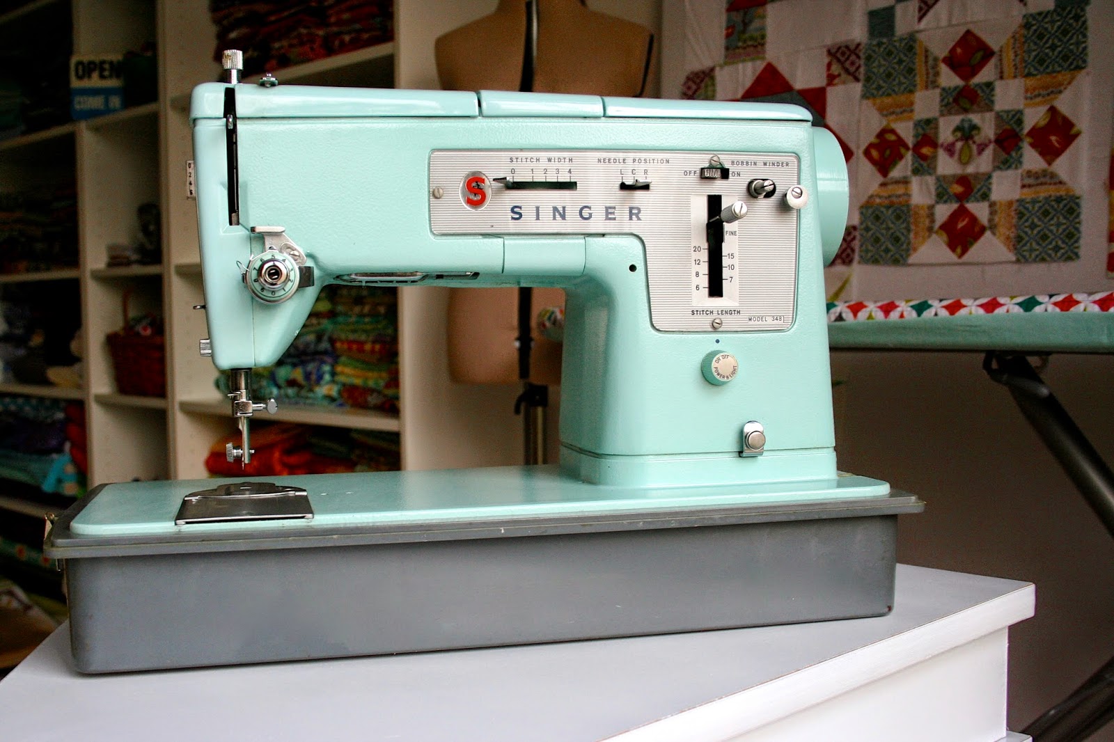Vintage Light Blue Singer Sewing Machine Model 348