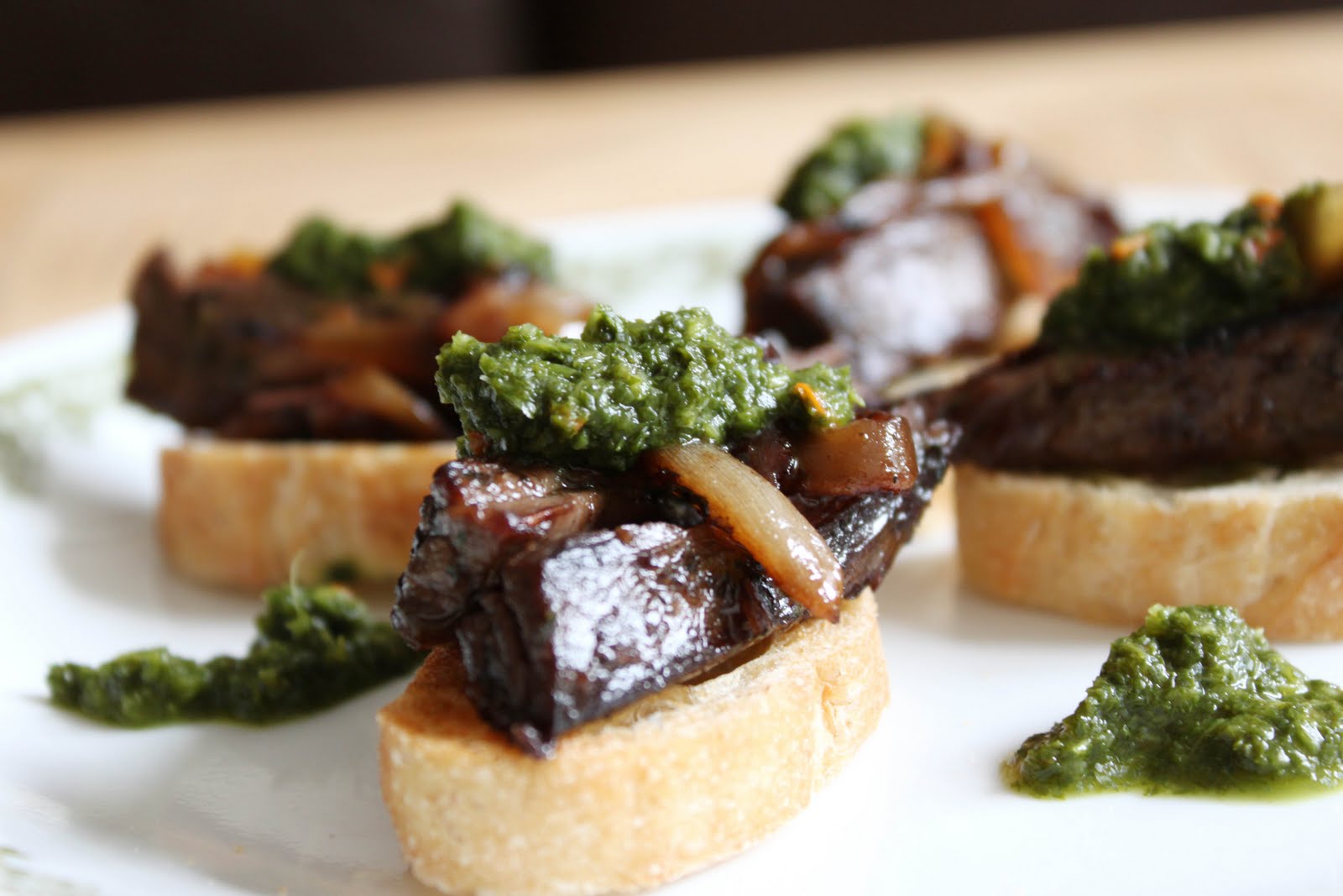 spoon fed mini open faced skirt steak sandwich