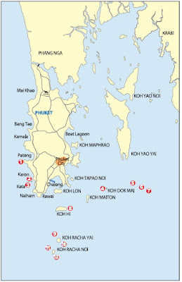 Map of diving in Phuket, Thailand