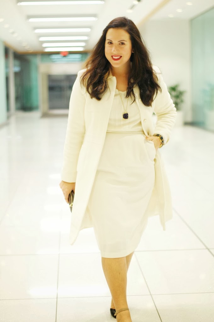 Winter white outfit pencil skirt and sweater