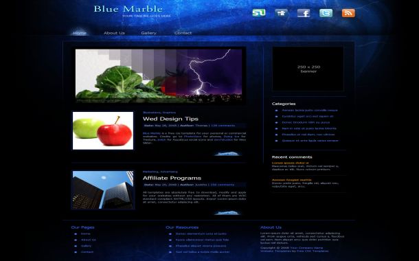 Free Dark Abstract Black Blue CSS Website Template