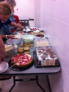Mother's Day luncheon dessert table at preschool.