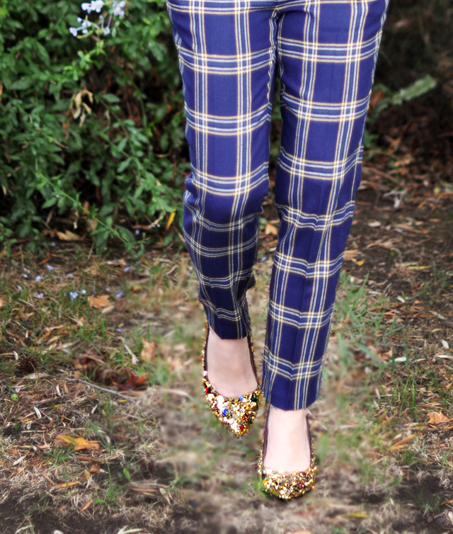 plaid pants, body chain