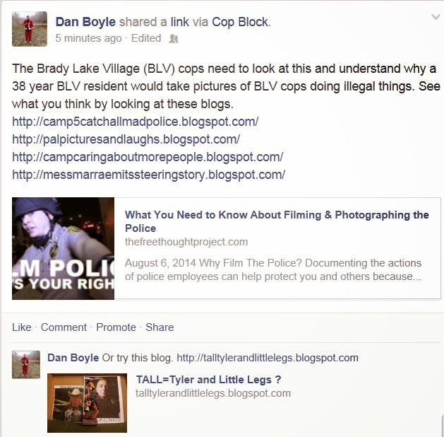 Why would the Brady Lake Village cops get so pissed off about picture taking in BLV ?