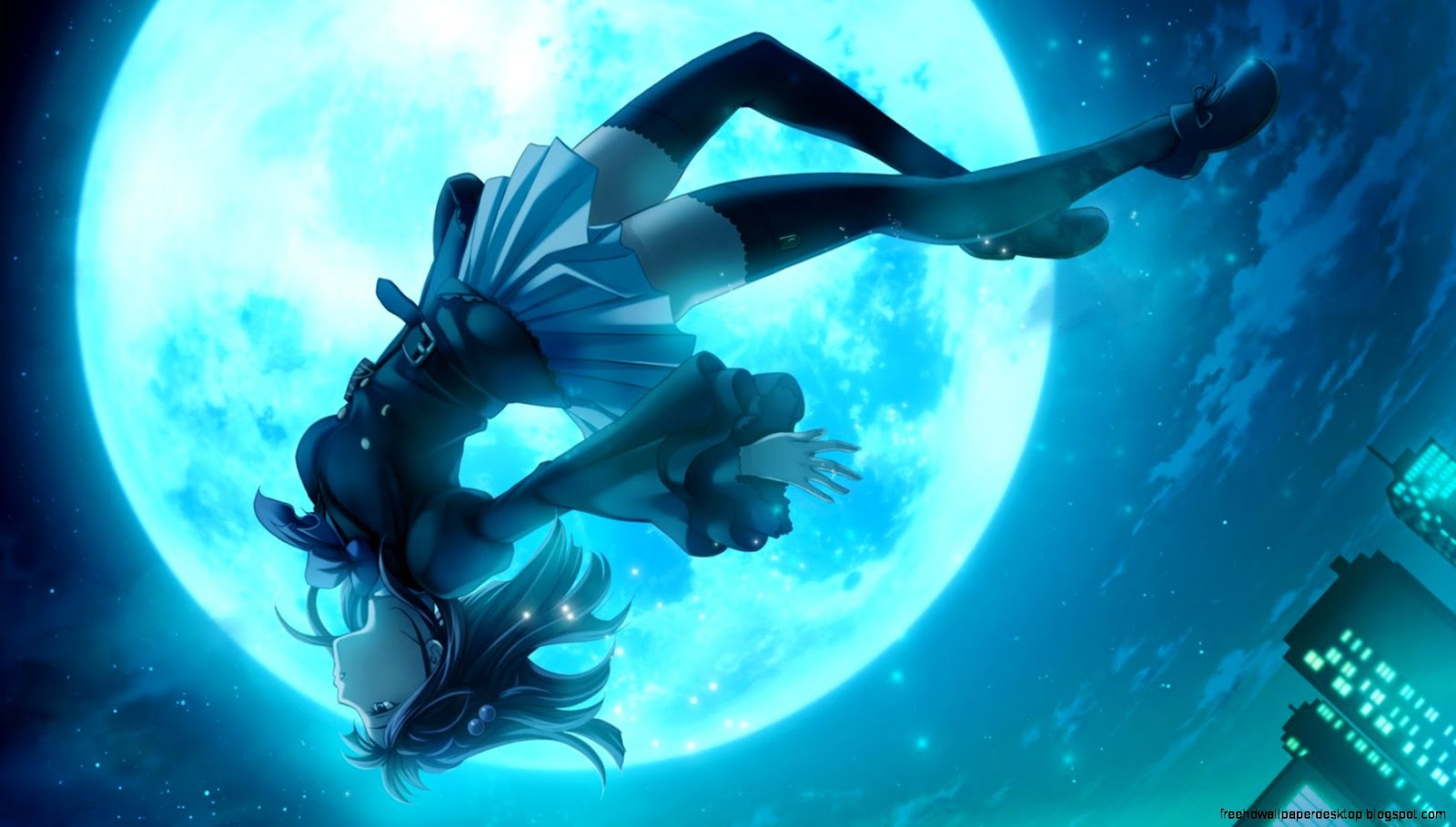 Anime Girl with Blue Moon Anime Girl with Blue Moon