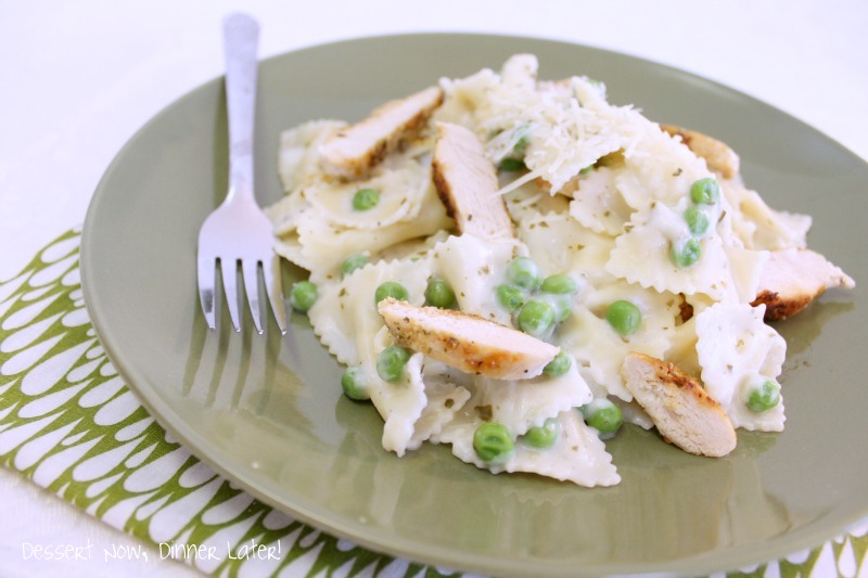 Creamy Pesto & Peas Bowtie Pasta with Chicken Dessert Now, Dinner Later!
