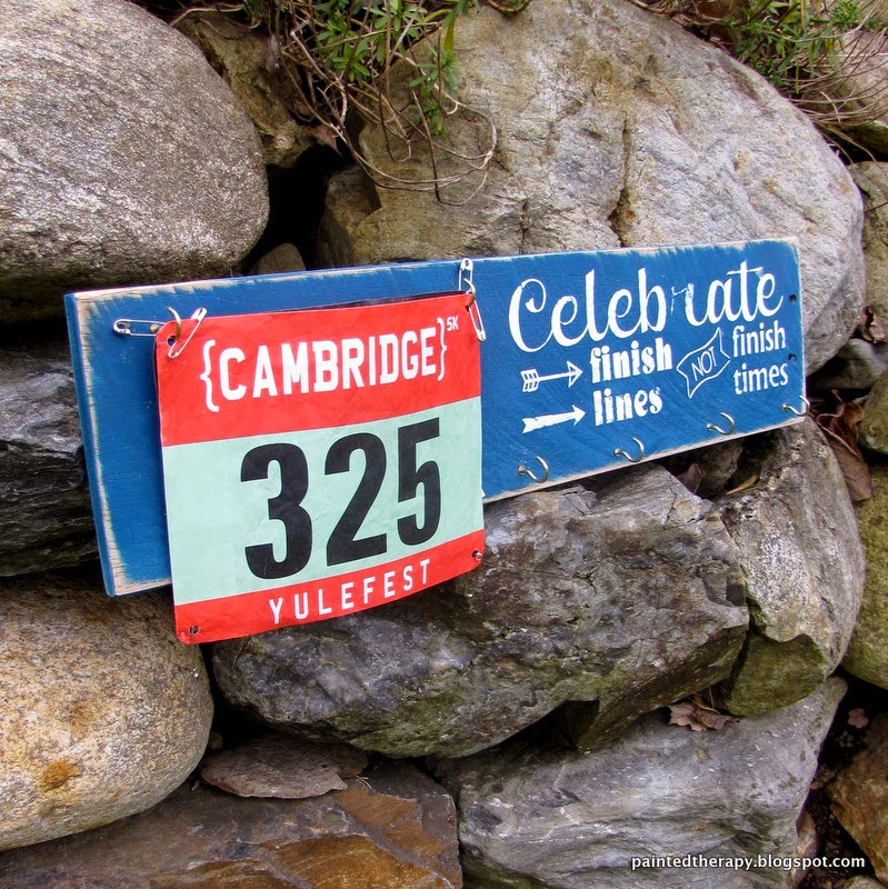 Painted Therapy Racing Bib holder on reclaimed wood