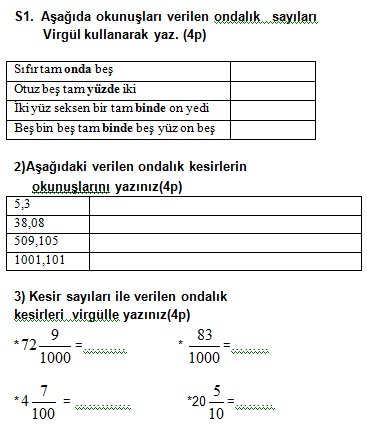 5. Sinif Matematik 2. Dönem 1. Yazılısı - Ödevvar,oguz hoca, ders