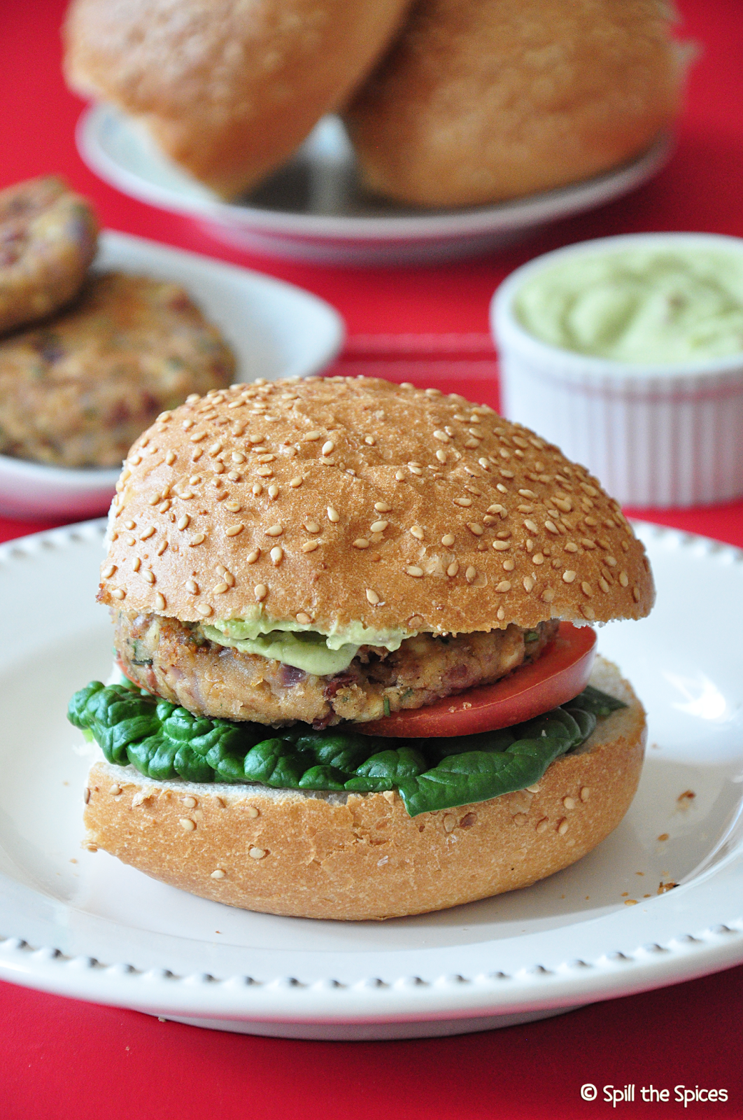 Mexican Bean Burger with Avocado Sour Cream Sauce Spill the Spices