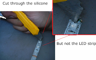 Remove silicone waterproofing from LED strip.