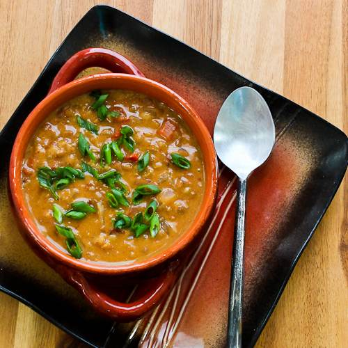 African Inspired Vegetarian Crockpot Soup with Peanut Butter, Chiles