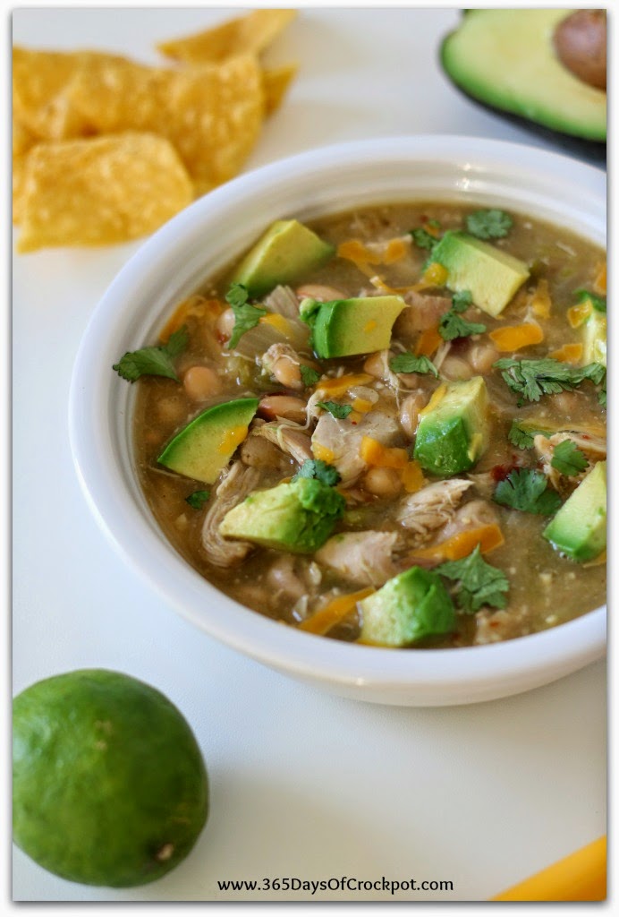 365 Days of Slow Cooking Slow Cooker Green Chicken Chili with Avocados