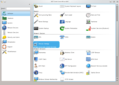 Menu network di YaST Menu network di YaST