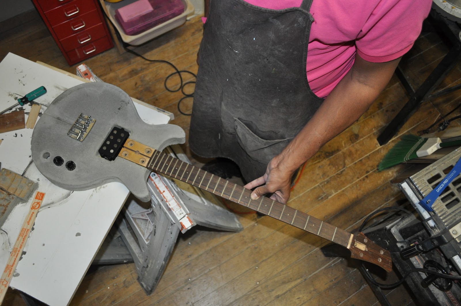 The Guitar Garage Concrete Bass Prototype What is heavier than metal