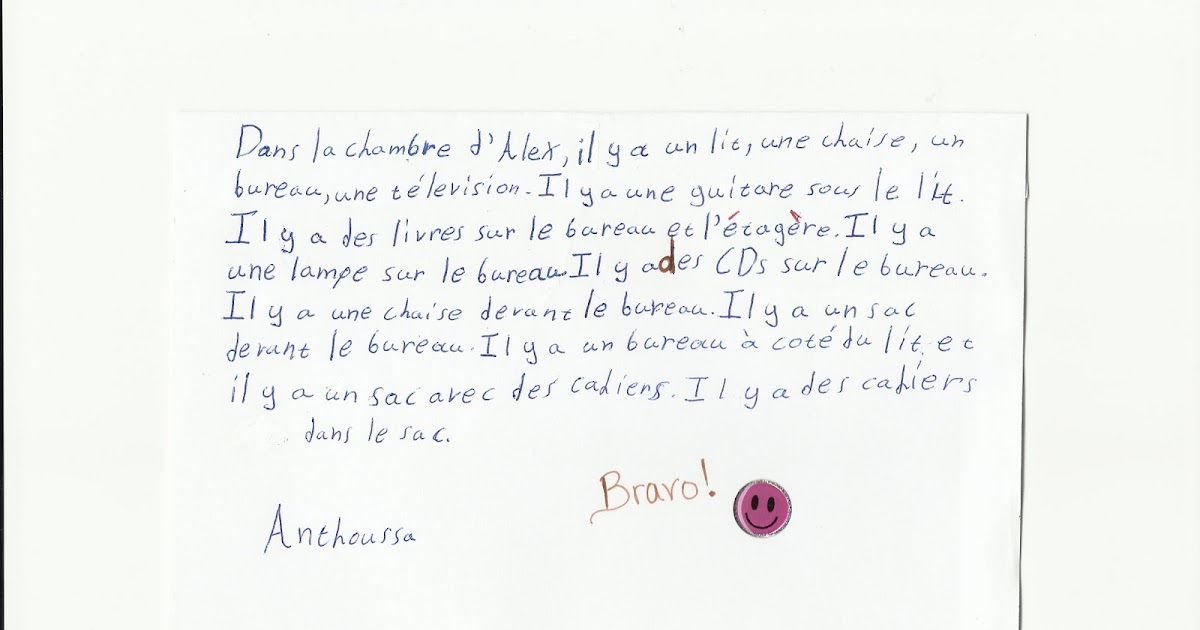Je parle français La déscription d' une chambre