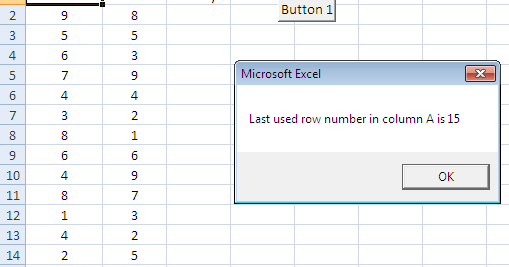 vba excel find last row used