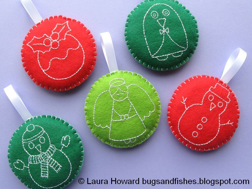 Bugs and Fishes by Lupin How To Embroidered Felt Christmas Baubles