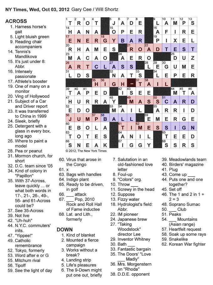 The New York Times Crossword in Gothic: 10.03.12 — High / Tail