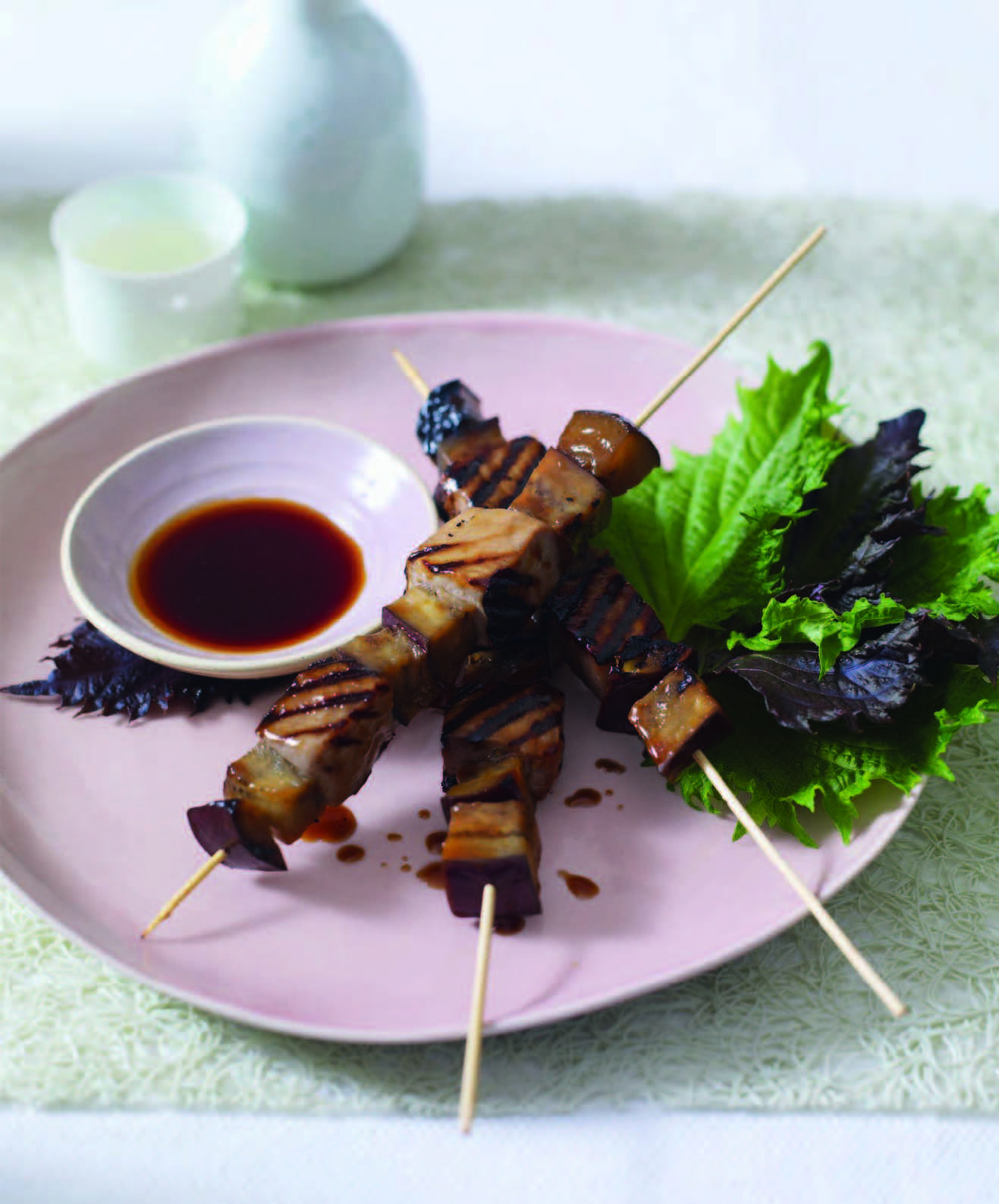 What's Cooking? Tuna and eggplant yakitori skewers with soy dipping sauce