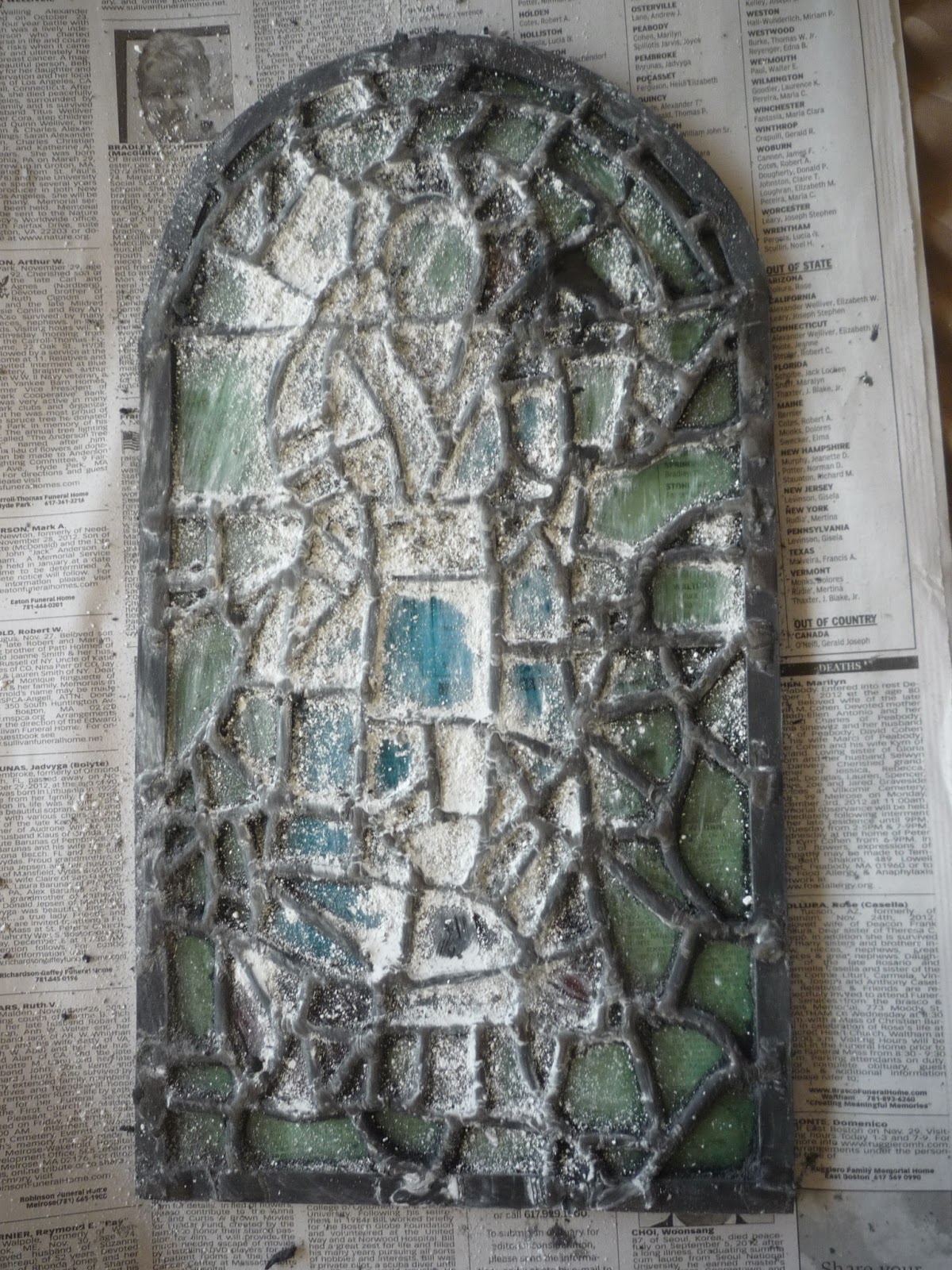 Medieval Glass Painting "Nimbed figure" Anglo Saxon Colored Glass