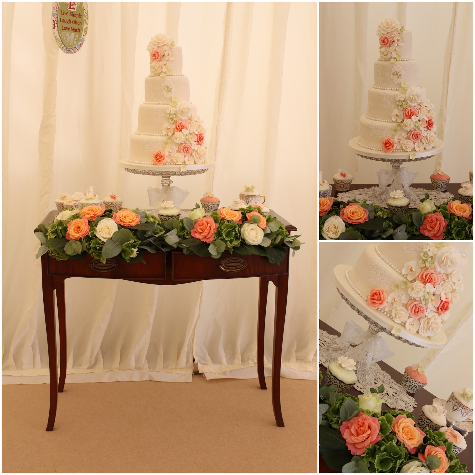 Tiers &amp; Tiaras Vintage Lace, Roses &amp; Orchids Wedding Cake