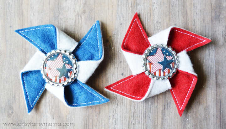 DIY Patriotic Pinwheel Hair Clip Tutorial at artsyfartsymama.com