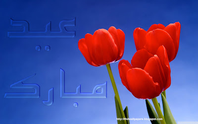 Red Rose Flowers Eid Mubarak Greetings Cards 2012 Urdu Text 1