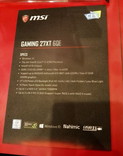 характеристики моноблока MSI Gaming 27XT