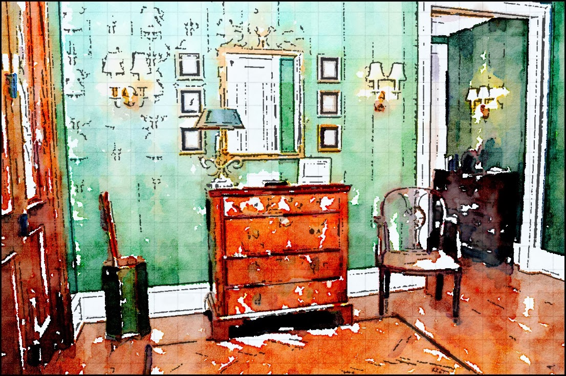 Interior Design Watercolor using an App Content in a Cottage