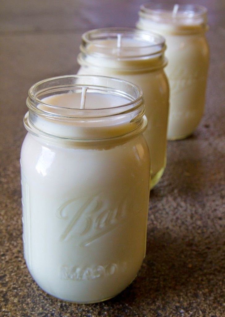 DIY candle. Only need wax chips, scented oil, wicks, and mason jars