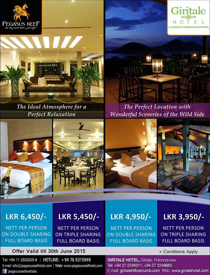 Special Room Offers at Pegasus Reef Hotel and Giritale Hotel.