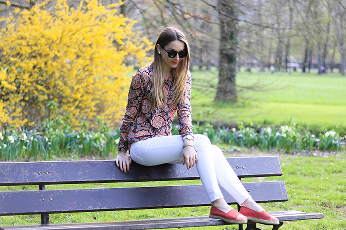 floral shirt white jeans