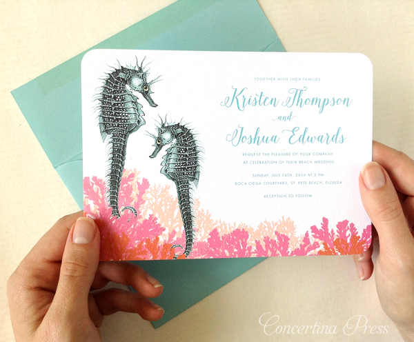 Florida Beach Wedding Seahorse Invitations by Concertina Press