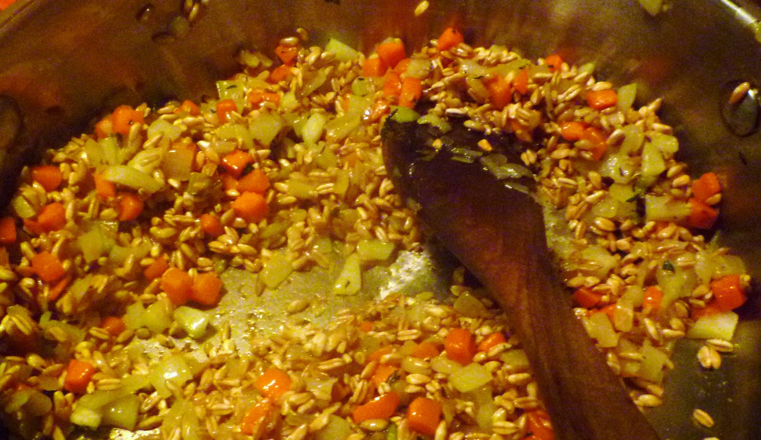 For Love of the Table A Roasted Vegetable & Farro Pilaf, Farro Cooked