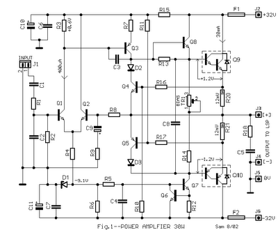 30W power amplifier circuit diagram