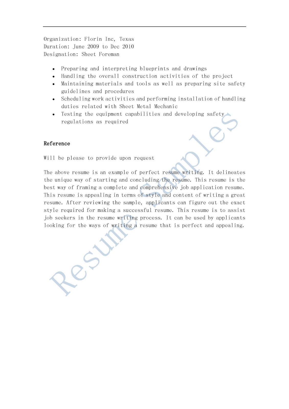 sheet metal resumes