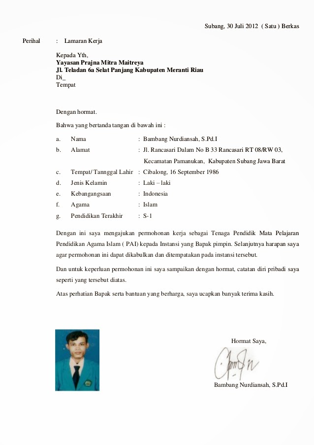 contoh surat lamaran pekerjaan yang baik dan benar contoh surat lamaran pekerjaan yang baik dan benar