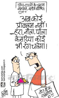 Holi cartoon, festival, indian political cartoon, vote bank cartoon, congress cartoon, assembly elections 2012 cartoons