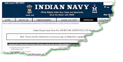 Indian Navy Artificer Apprentice Exam 2012 Online Form